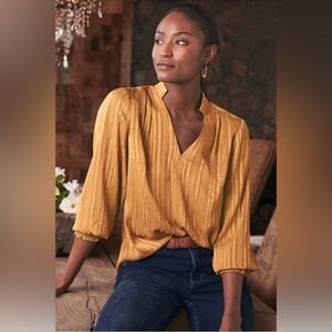 Soft Surroundings Jocelyn Top Size 1X In Golden Sand Striped Crinkle Popover NWT